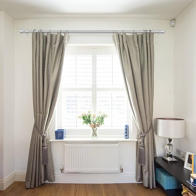 Time Forest Heavy Duty Curtain Rods for Windows 48 to 84 Inch, Silver Curtain Rods Telescoping Design Adjustable Length Easy Assemble Install with Only 3 Rods for Bedroom Living Room