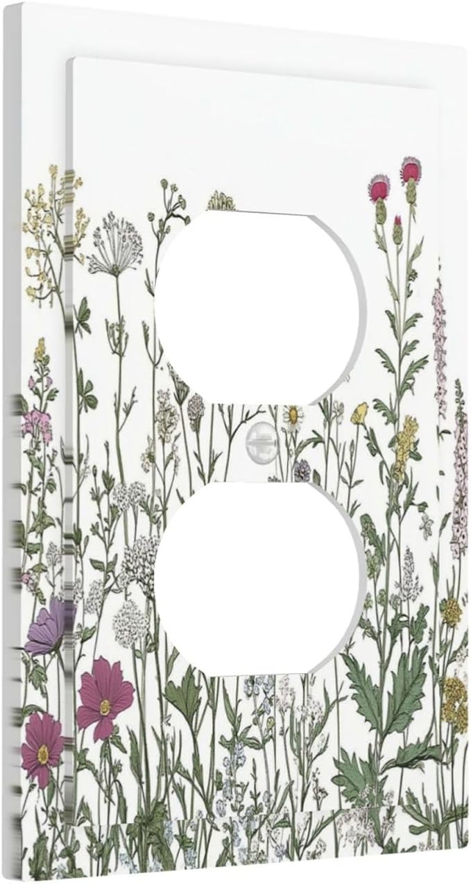 Vintage Herbs Wildflowers Plant Floral Outlet Covers 1 Gang Duplex Light Switch Cover Decorative Switch Plates Electrical Receptacle Faceplate Wall Plate For Bed Room Home Decor
