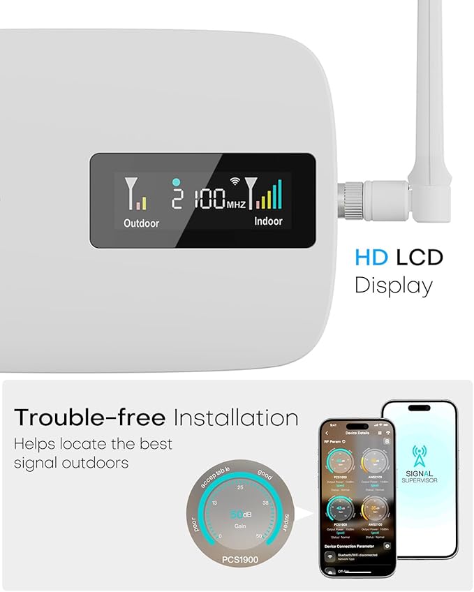 Cell Phone Booster for Home Office | Boosts 5G & 4G LTE | Cell Phone Signal Booster for All U.S. Carriers-Verizon, AT&T, T-Mobile & More | for Band 12/17,13,5,25/2,4 | HD Display | App | FCC Approved