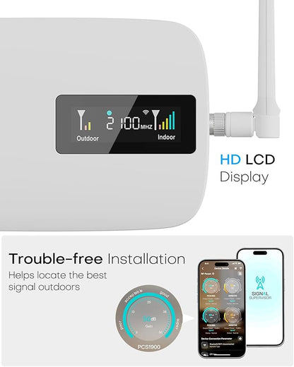 Cell Phone Booster for Home Office | Boosts 5G & 4G LTE | Cell Phone Signal Booster for All U.S. Carriers-Verizon, AT&T, T-Mobile & More | for Band 12/17,13,5,25/2,4 | HD Display | App | FCC Approved