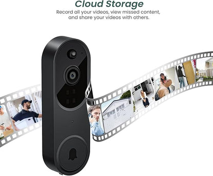 1080p Video Doorbell Camera Wireless with Chime, AI Human Detection, 2-Way Audio, FHD Live View, Wire-Free, Night Vision, Cloud Storage, Battery Powered, Indoor Outdoor Surveillance (Black)