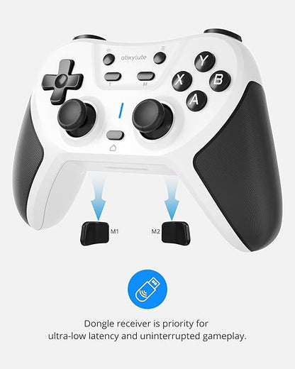 abxylute C5P Wireless Gaming Controller for PC/Switch/iOS/Android/PS3/PS4/Steam/MAC, 2.4 GHz Hall Effect Stick & Trigger Turbo-Remappable Back Buttons Rubberized Grip Console Layout Gamepad Vibration