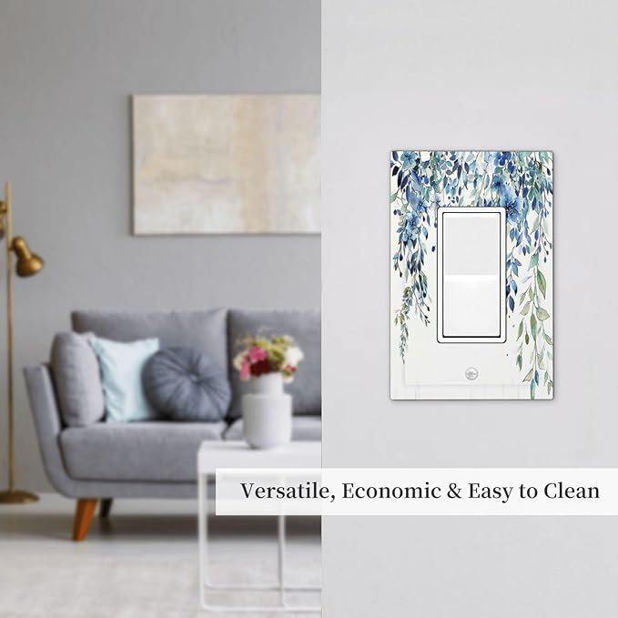 Decorative Outlet Covers Boho Vintage Flowers Blue Green Sage 1 Gang Single Rocker Light Switch Cover Plate Wall Plates GFCI Faceplate for Bedroom Farmhouse Decor