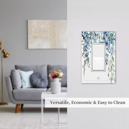Decorative Outlet Covers Boho Vintage Flowers Blue Green Sage 1 Gang Single Rocker Light Switch Cover Plate Wall Plates GFCI Faceplate for Bedroom Farmhouse Decor