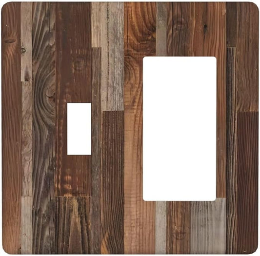 Vintage Brown Wooden Boards Print Wood Grain Outlet Covers 1 Toggle 1 Rocker Combination Decorative Wall Plate Electrical Switch Plates Light Switch Cover Plate for Farmhouse Home Decor