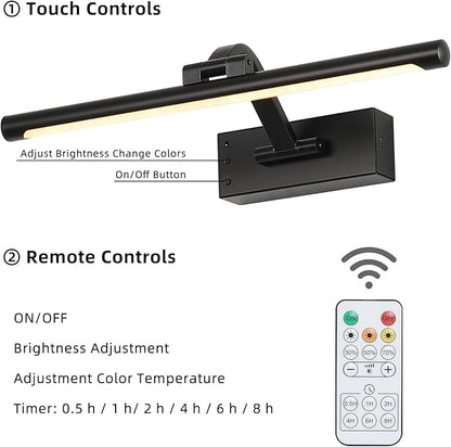 Picture Light Removable Battery Charging, 16in Wireless Art Light for Paintings, Dimmable 5000mAh Recharging Battery Picture Light with Remote Control for Pictures Display