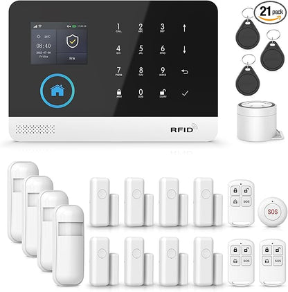 Alarm System for Home Security,Wireless Security System with WiFi+GSM/4G Phone App Control,Door/Window Sensors Instant Alerts&Auto Alarm Dial,Compatible with Alexa NO Monthly Fees
