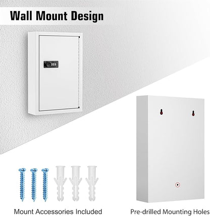 Sumerfnt Key Box Wall Mount with Code, Key Cabinet Lock Box for 40 Keys, Metal Key Storage Box with Key Tags and Number Sticker, 12.1"x 8.1" x 2.6"