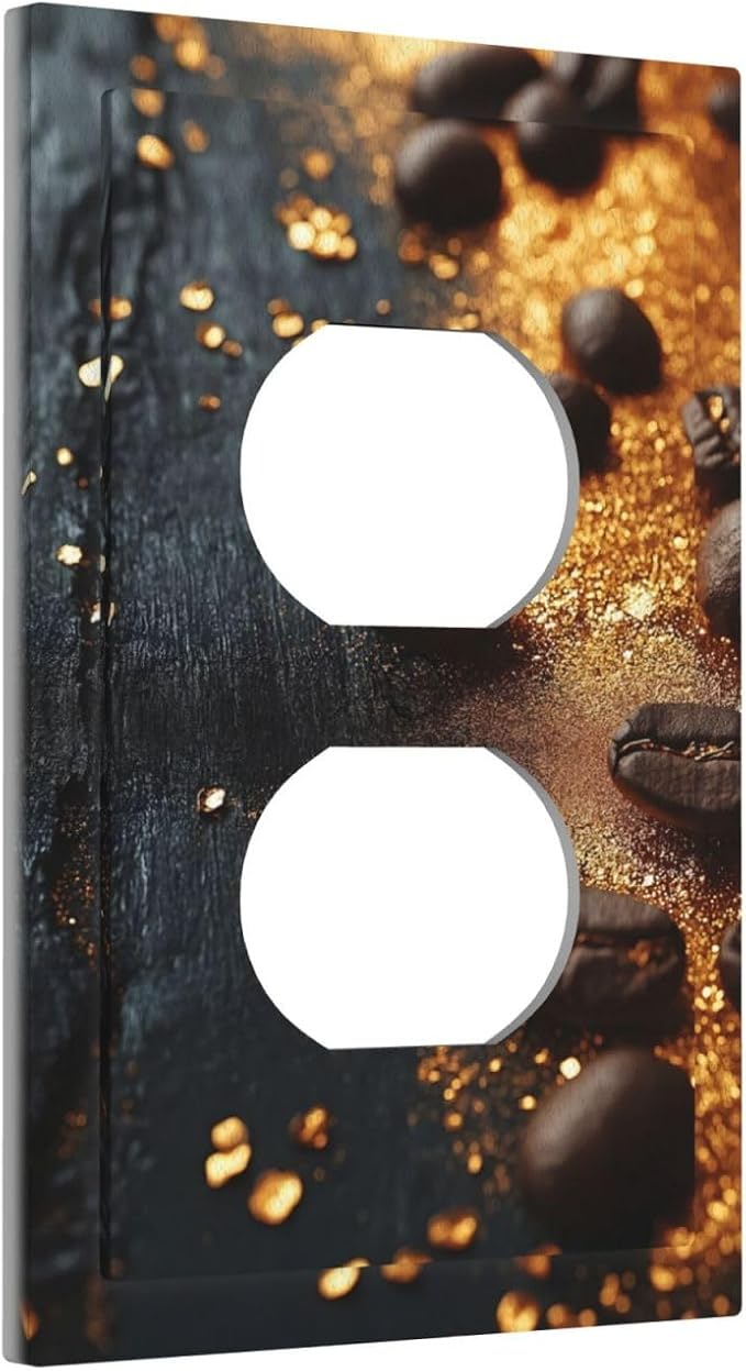 Decorative Outlet Covers Black Wood Board Gold Dust Coffee Beans 1 Gang Duplex Light Switch Cover Plate Wall Plates for Electrical Outlets Electrical Switchplate Face Plate