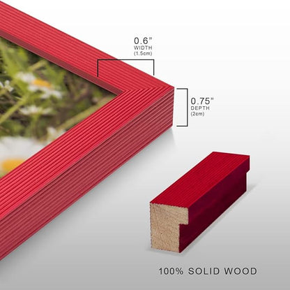 Renditions Gallery Set of 9, 11X14 Custom Photo Prints with Real Wood Picture Frames. Create Personalized Photos with Peel & Stick Photo Frames. Red Frame