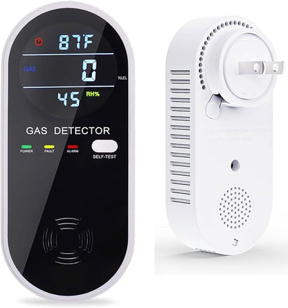 Natural Gas Detector, 3 in 1 Plug-in Propane Gas Detector(Gas, Temperature and Humidity Display), Combustible Gas Detector for Home & RV Gas Leak Detector for LNG, LPG, Methane