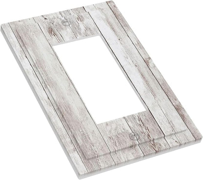 Decorative Outlet Covers Rustic Vintage White Wood Grain 1 Gang Single Rocker Light Switch Cover Plate Wall Plates GFCI Faceplate for Farmhouse Home Decor