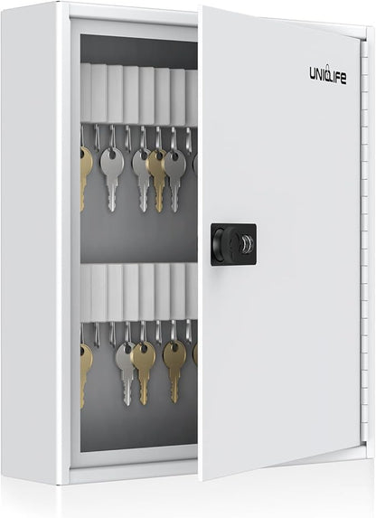 Uniclife 60 Position Slotted Key Cabinet with Combination Lock Resettable White Digital Security Storage Box Steel Key Organizer with Slotted Racks White Key Tag Labels and Permanent Pen