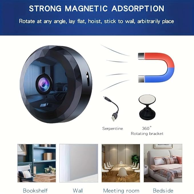 Mini WiFi Security Camera, 1080P HD, Motion Detection, Night Vision, Magnetic Mount, Battery/USB Powered, Perfect for Indoor and Outdoor Security and Pet/Baby Monitoring