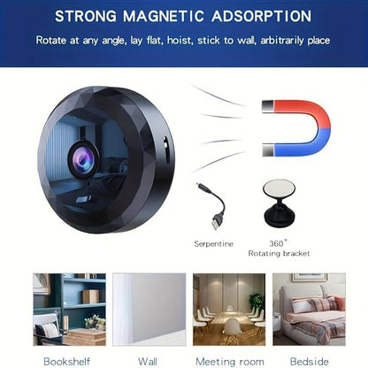 Mini WiFi Security Camera, 1080P HD, Motion Detection, Night Vision, Magnetic Mount, Battery/USB Powered, Perfect for Indoor and Outdoor Security and Pet/Baby Monitoring