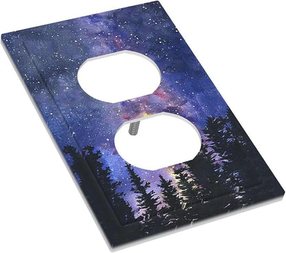 Outlet Covers Dream Milky Way Starry Forest Pine Watercolor Painting 1 Gang Duplex Electrical Receptacle Faceplate Light Switch Cover Wall Plate Decorative Switch Plates for Bedroom Home Decor