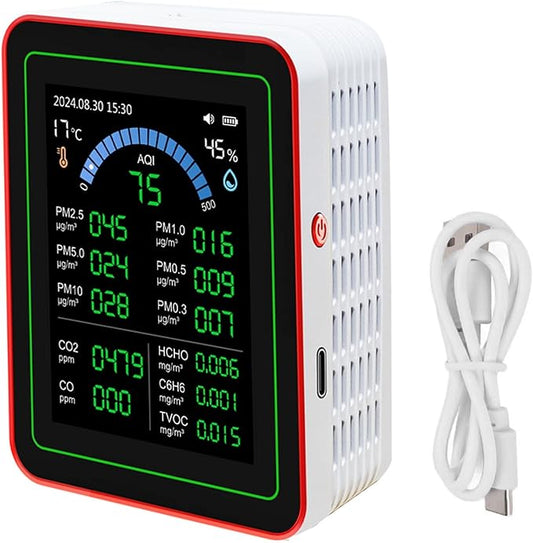 AUNMAS Air Quality Monitor Indoor, CO2 TVOC HCHO PM2.5 PM10 Temp Humid Detect Tester Meter for Home Hotel Office Car