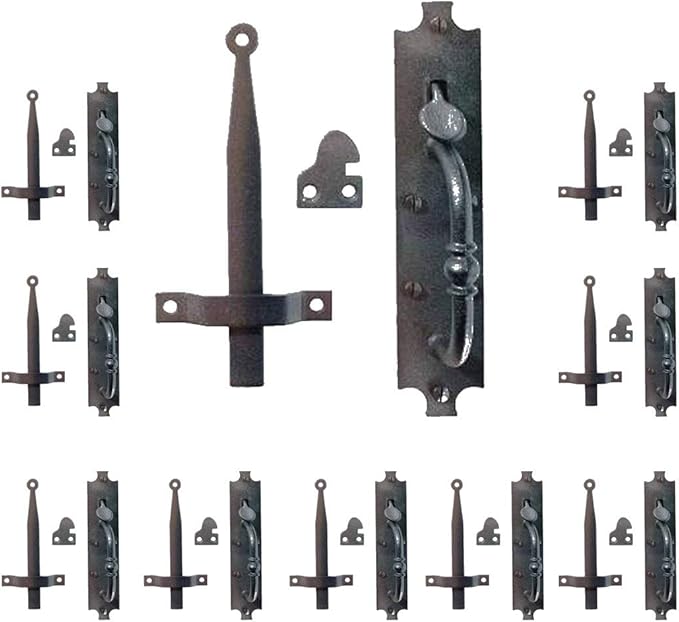 Renovators Supply Manufacturing Black Cast Iron Norfolk Door Latches Traditional Gate Or Door 8" Tall Thumb Latches Black Powder Coated Two Sided Gate Latch Locks with Mounting Hardware Pack of 10