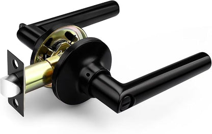 GOBEKOR Matte Black Door Handles Privacy Door Levers with Lock,Heavy Duty Interior Door Handles for Bedroom and Bathroom,Sleek Round Door Levers with No Key