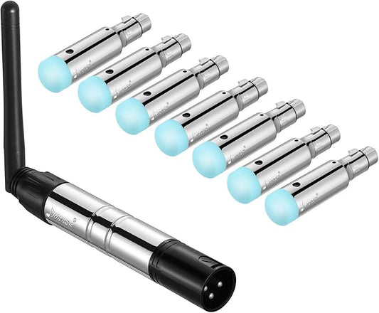 Donner DMX512 Wireless DMX Controller Wireless DMX Dfi 2.4G 7 Receivers with Built-in Battery & Light Dome & 1 Transmitter for LED Stage Disco Party Bar Lighting, Stage Lighting Control 8PCS