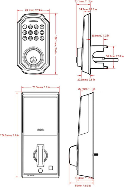Smart Deadbolt Door Lock with Digital Electronic Keypad, Alloy Construction, 2 Keys - Auto Locking, Virtual Password Security, Suitable for Home Apartment Villa