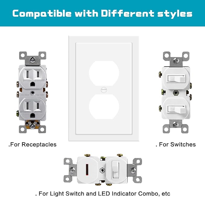 Outlet Covers Wall Plate Electrical Outlet Cover Plates Dual Receptacle Outlet Faceplate for Light Switches, Smart Switch, GFCI, Dimmers, Receptacle, USB Outlet (20 Pack, 1-Gang 4.88X3.18 Inch)
