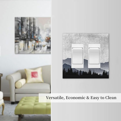 Decorative Outlet Covers Natural Landscape Mountains Pine Trees 2 Gang Double GFCI Rocker Electrical Wall Panels Light Switch Cover Plate for Bedroom living Room Decor