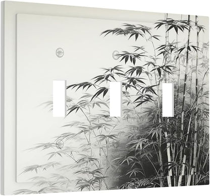 Light Switch Covers Watercolor Vintage Ink Bamboo Forest 3 Gang Wall Plates Triple Toggle Outlet Cover Decorative Switchplates Electrical Panel Cover for Kitchen Living Room 4.8 X 6.7 IN