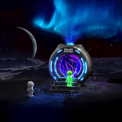 Galactic Portal Galaxy Projector Lamp with Plasma Ball – Aurora Projector Night Light with Smart Speaker, Astronaut & Alien Room Decor for Kids & Teens