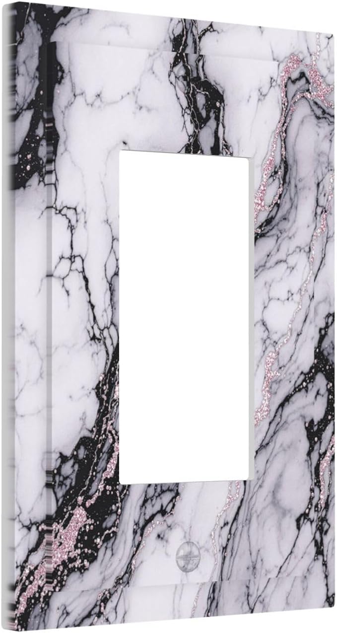 Decorative Outlet Covers White Marble Pattern Black Lines Pink Lines 1 Gang Single Rocker Light Switch Cover Plate Wall Plates GFCI Faceplate for living Room Office Decor