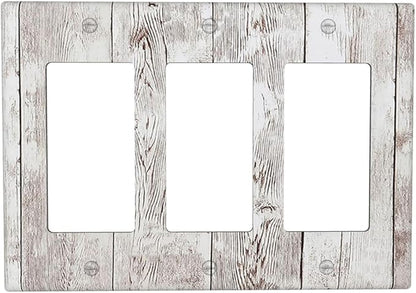 Light Switch Covers Rustic Vintage White Wood Grain 3 Gang Rocker Electrical GFCI Decorative Triple Outlet Wall Plate Cover Switchplate for Farmhouse Home Decor