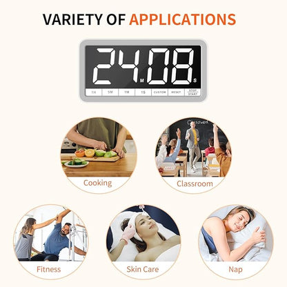 VOCOO Digital Kitchen Timer with 7.8” Extra Large Display, Magnetic, LED with 3 Brightness, 4 Alarms and 3 Volume Levels, Battery Countdown Count Up Timer for Cooking, Classroom, Home Gym (White)