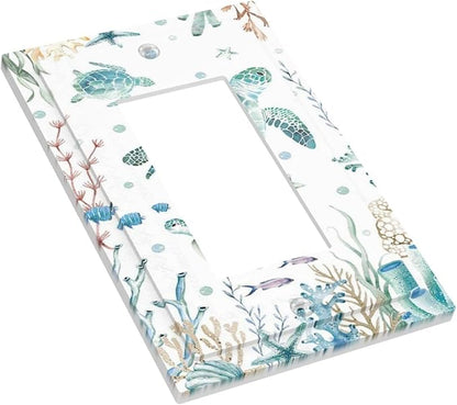 Sea Turtle Ocean Starfish Fish Coral Pearl Decorative Outlet Covers 1 Gang Single Rocker Light Switch Cover Plate Wall Plates GFCI Faceplate for Bathroom Kids Room Decor