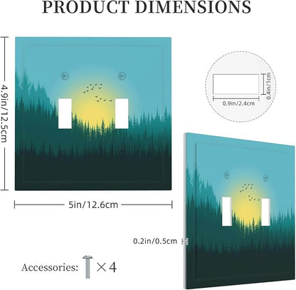Green Forests And Birds Sun Woodland Decorative Switch Plates 2 Gang Double Toggle Outlet Light Switch Cover Wall Plate Electrical Faceplate for Bedroom Bathroom Decor