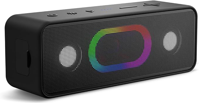 OHAYO Bluetooth Speaker, Portable Wireless, IPX6 Waterproof, 16W HD Sound, 24H Playtime, TWS Pairing, LED Lights, Speakers for Home/Outdoors/Travel, Birthday Gifts, Stocking Stuffers, Black, Small