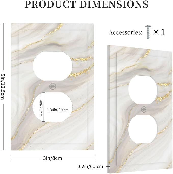White Grey Gold Marble Simple Tiles Outlet Covers 1 Gang Duplex Light Switch Cover Decorative Switch Plates Electrical Receptacle Faceplate Wall Plate for Bathroom Kitchen Decor