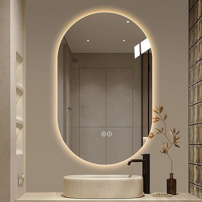 LAIYA 24V Full-Power Oval LED Bathroom Vanity Mirror,48X30inch Frameless Backlit Mirror with Light, Smart Anti-Fog Waterproof Mirror with Memory Function Dimmable Lighted Mirror