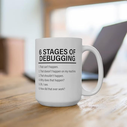 Panvola Stages Of Debugging Computer Programmer Gift Funny Programming Coder Mug For Dad Husband Boyfriend Coworker From Wife Girlfriend Friends Ceramic. Cup (15 oz, White)