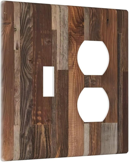 Vintage Brown Wooden Boards Print Wood Grain Wallplates 1 Toggle 1 Duplex Switch Plate Electrical GFCI Faceplate Decorative Light Switch Covers for Farmhouse Home Decor