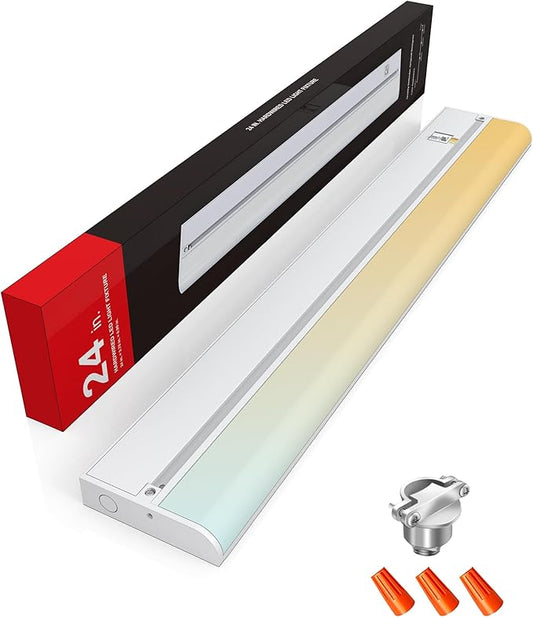 24 Inch Hardwired Under Cabinet Lighting, 3 Color Setting Dimmable LED Under Cabinet Lights Wired, 1400LM Linkable Under Counter Lights for Kitchen, 16W, CRI>97