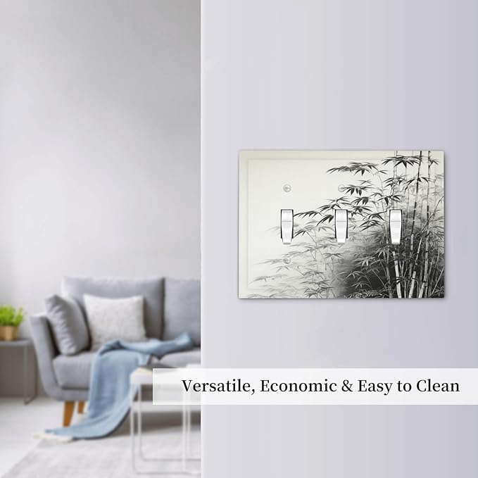 Light Switch Covers Watercolor Vintage Ink Bamboo Forest 3 Gang Wall Plates Triple Toggle Outlet Cover Decorative Switchplates Electrical Panel Cover for Kitchen Living Room 4.8 X 6.7 IN