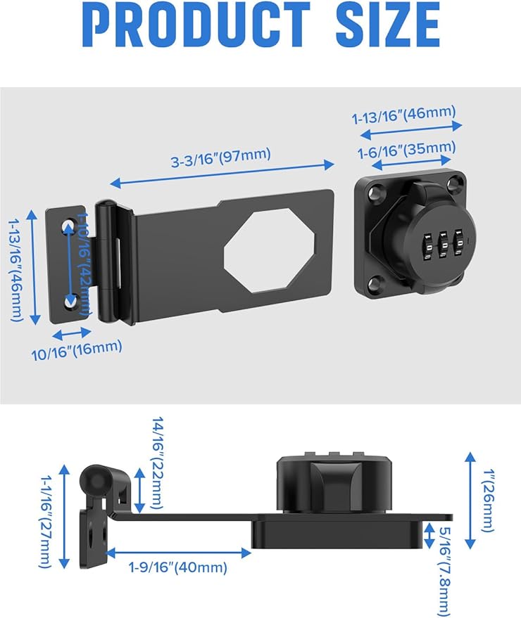 Cabinet Password Hasp Locks, 90 Degree Barn Door Lock, Household Security Combination Latch Lock for Locker, Fence, Bathroom, Outdoor, Garden (Black-2PCS)