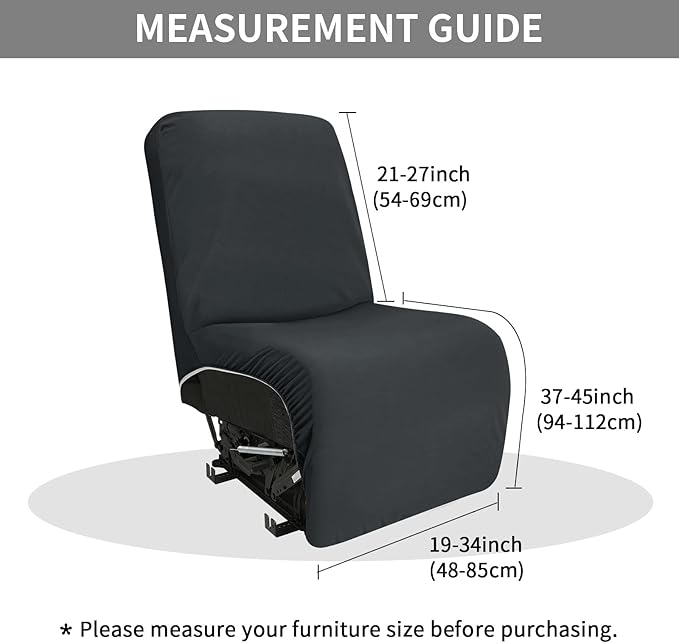 Easy-Going 100% Waterproof Recliner Cover Additional Seat Cover for Reclining Couch, Stretch Sofa Covers Washable Furniture Protector for Kids & Pets, 1 Seat, Dark Gray