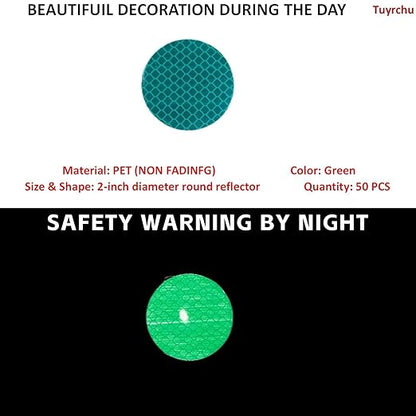 Non Fading Green Reflective Stickers 2-inch Diameter Round Reflector, Outdoor Waterproof High Visibility Warning Adhesive Tape (50 Pcs)