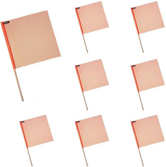 Mytee Products (8 Pack) 18"x18" Orange Safety Flags for Truck Loads w/Dowel - DOT Compliant Jersey Mesh Warning Flags on Stick for Oversize Wide Load, Construction, Road Traffic, Pedestrian Signs