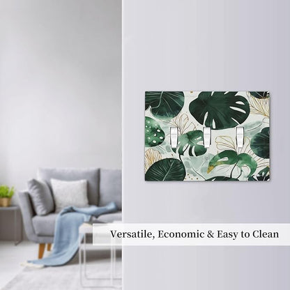 Boho Tropical Green Leaf Watercolor Banana Leaves Decorative Switch Plates 3 Gang Wall Plate Triple Toggle Light Switch Cover Faceplate Electrical Wall Panels For Bed Room Living Room Decor