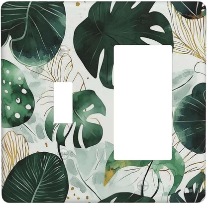 Boho Tropical Green Leaf Watercolor Banana Leaves Outlet Covers 1 Toggle 1 Rocker Combination Decorative Wall Plate Electrical Switch Plates Light Switch Cover Plate For Bed Room Living Room Decor