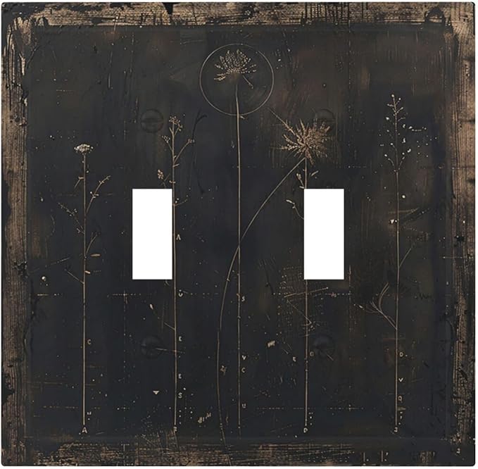 Decorative Switch Plate Covers Black And White Dandelion Art Vintage Wood Grain 2 Gang Double Toggle Light Switch Cover Plate Electrical Wall Plate Outlet Cover for Farmhouse Cabin Decor