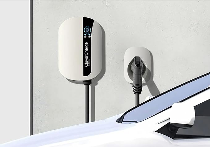 CleverCharge EV-114A Wi-Fi Enabled Level 2 EV Charger, Hardwired EVSE with J1772 Connector & CleverKey AI, Up to 48A / 240V, UL/Energy Star Rated, 25ft Cable, Soft White