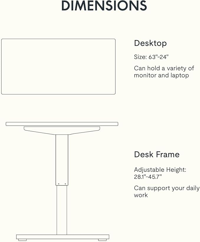 FLEXISPOT EN1 One-Piece Solid Wooden Standing Desk 63 x 24 Inches Height Adjustable Electric Sit Stand Home Office Desks (White Frame + Rubber Wood Top, 2 Packages)
